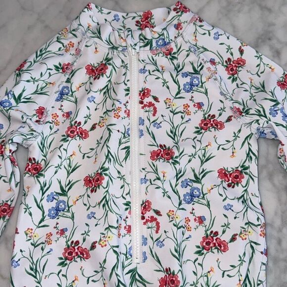 NWOT JANIE AND JACK FLORAL RASH GUARD SWIMSUIT 12/18M - Picture 2 of 10